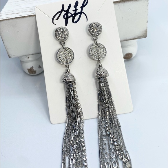 Silver Dangle Rhinestone Earrings - Picture 6 of 7